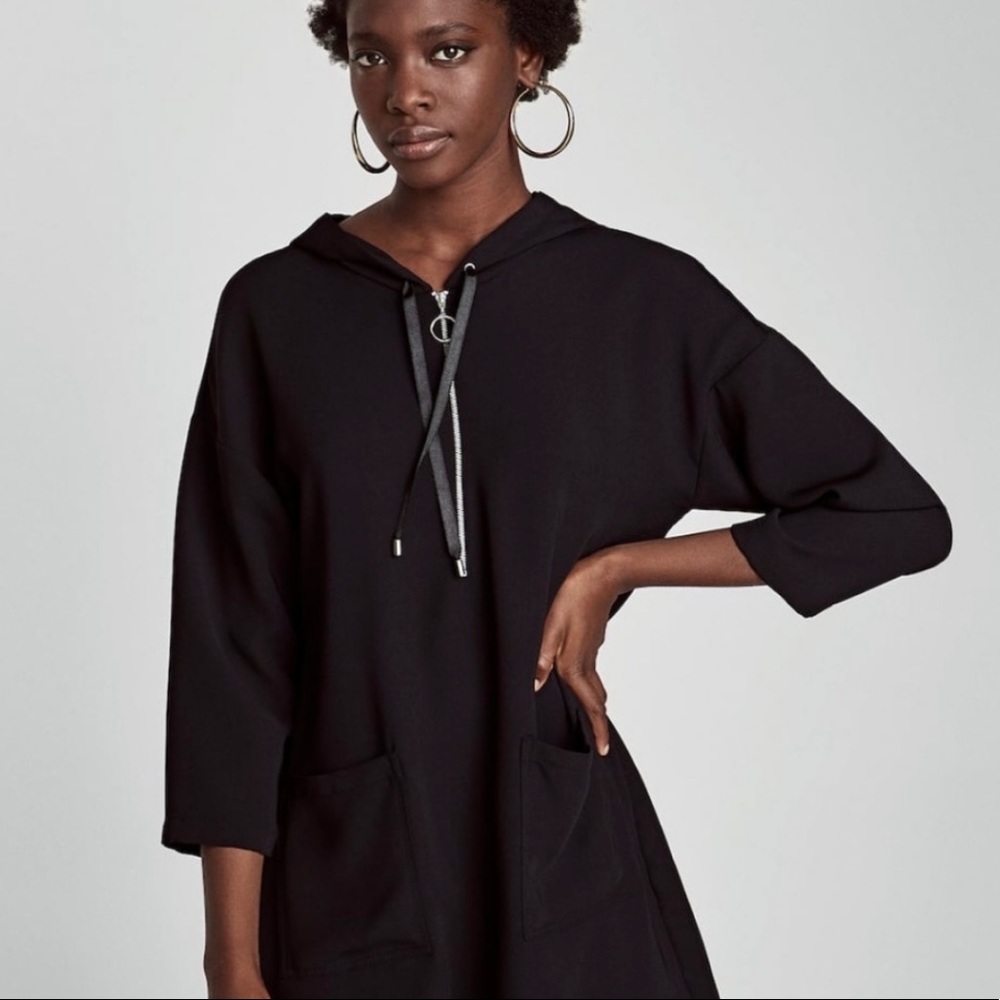 Zara Hoodie Dress with Zip Black (Size XS)